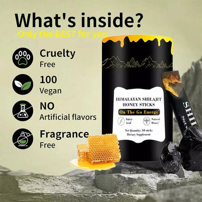 Shilajit Honey Sticks - 30 Himalayan Shilajit Honey Sticks for Energy, Strength and Cognitive Support for Men and Women